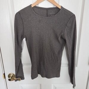 Everlane Womens Ribbed Long Sleeve Supima Cotton Crew Neck Tee Charcoal Grey M